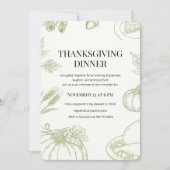 Groene met de hand getekende Thanksgiving-diner Kaart (Voorkant)