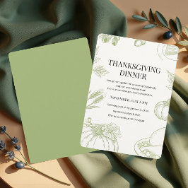 Groene met de hand getekende Thanksgiving-diner Kaart