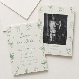 Groene met de hand getekende trouwdatum foto kaart