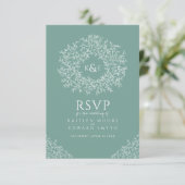 Groene met de hand getrokken bladmonogram RSVP bru Kaartje (Staand voorkant)