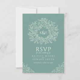 Groene met de hand getrokken bladmonogram RSVP bru Kaartje