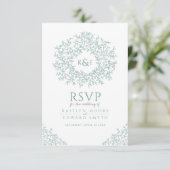 Groene met de hand getrokken bladmonogram RSVP bru Kaartje (Staand voorkant)