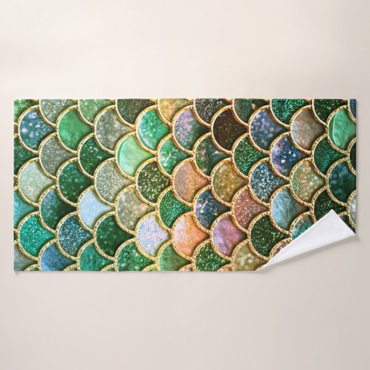 Groene metalen Folie Glitter Gold Mermaid Fish Sca Badhanddoek (Badhanddoek)