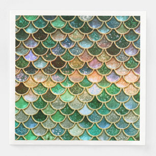 Groene metalen Folie Glitter Gold Mermaid Scales Servet