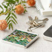 Groene metalen Folie Glitter Gold Mermaid Scales Sleutelhanger (Zijkant)