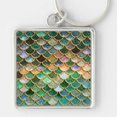Groene metalen Folie Glitter Gold Mermaid Scales Sleutelhanger (Voorkant)