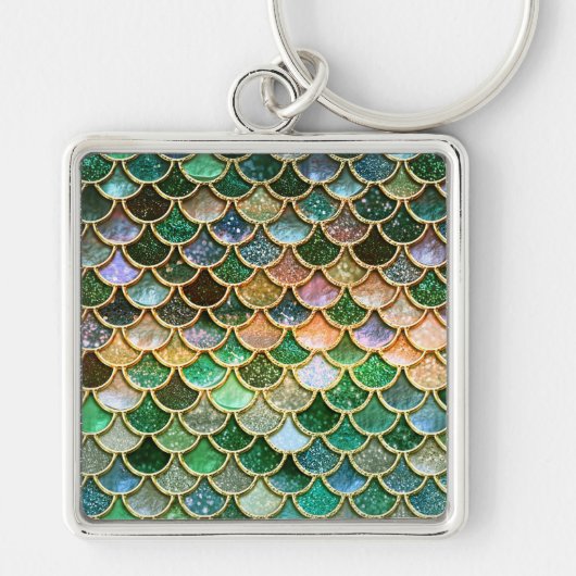 Groene metalen Folie Glitter Gold Mermaid Scales Sleutelhanger (Voorkant)