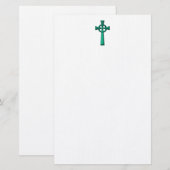 Groene metalen Keltische Kruis Briefpapier (Voorkant / Achterkant)
