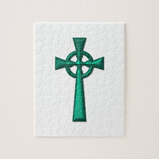 Groene metalen Keltische Kruis Legpuzzel (Verticaal)