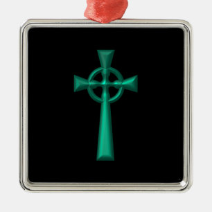 Groene metalen Keltische Kruis Ornament