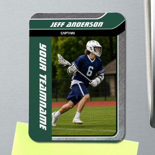 Groene Metalen Lacrosse Speler Foto Magneet