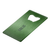 Groene metalen textuur creditkaart flessenopener (Voorkant Gekanteld)