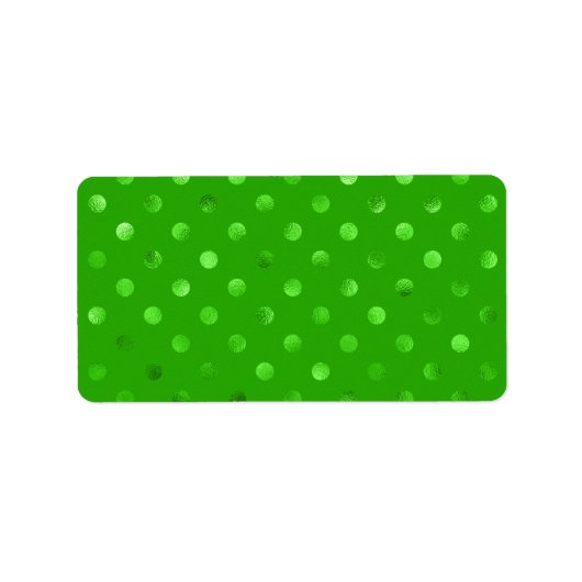 Groene Metallic Faux Folie Polka Dot Achtergrond Etiket (Voorkant)