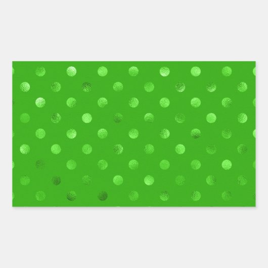 Groene Metallic Faux Folie Polka Dot Achtergrond Rechthoekige Sticker (Voorkant)