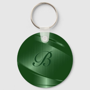 Groene Metallic Geometrisch Ontwerp Monogram Sleutelhanger