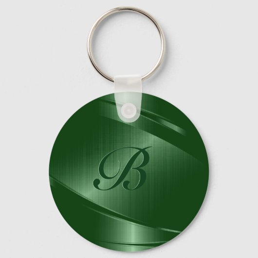 Groene Metallic Geometrisch Ontwerp Monogram Sleutelhanger (Voorkant)