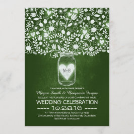 Groene metselaar potje bloemen bruiloft uitnodigin kaart