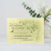 groene metseljars boom rustieke trouw RSVP kaarten (Staand voorkant)