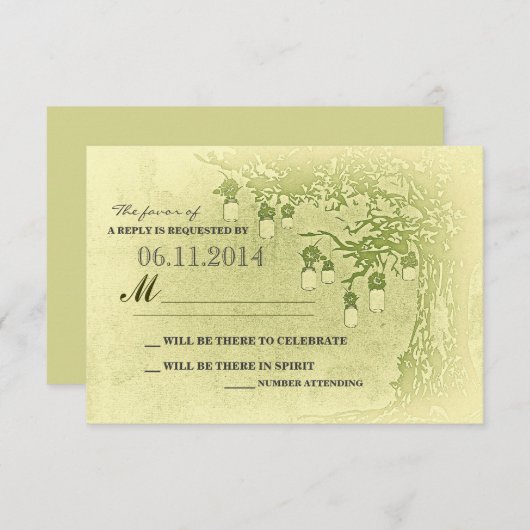 groene metseljars boom rustieke trouw-RSVP-kaarten RSVP Kaartje (Voorkant / Achterkant)