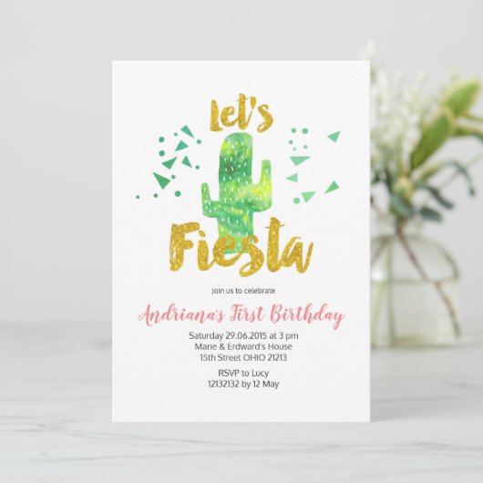 Groene Mexicaanse Fiesta Cactus uitnodiging (Staand voorkant)
