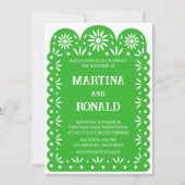 Groene Mexicaanse papel picado trouwkaart Aankondiging (Voorkant)