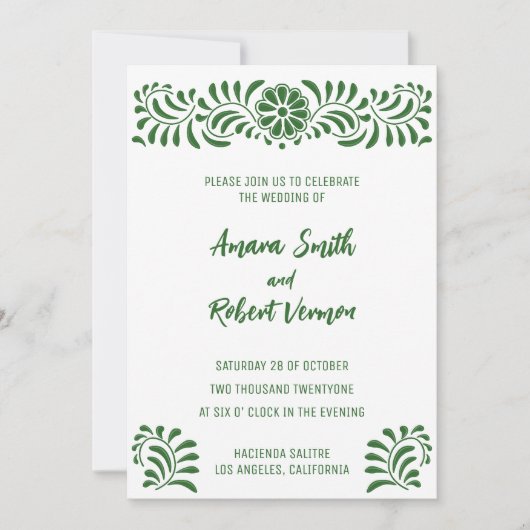 Groene Mexicaanse Talavera trouwkaart Aankondiging (Voorkant)