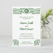 Groene Mexicaanse Talavera trouwkaart Aankondiging (Staand voorkant)