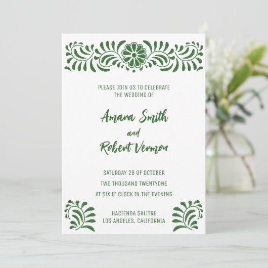 Groene Mexicaanse Talavera trouwkaart Aankondiging (Staand voorkant)