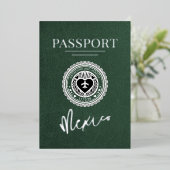 Groene Mexico Passport bruiloft Folie Uitnodiging (Staand Voorkant)