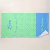 Groene Mid Century Blue Retro Stippen Summer Love Strandlaken (Voorkant)
