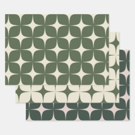 Groene Mid Century Modern Elegante Geometrische Bo Inpakpapier Vel