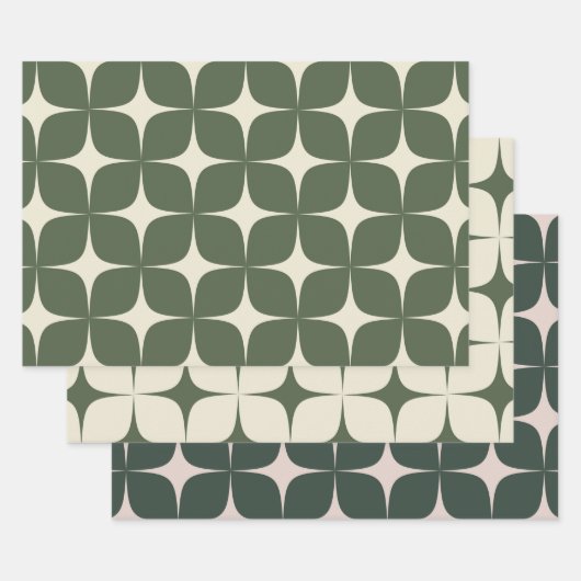 Groene Mid Century Modern Elegante Geometrische Bo Inpakpapier Vel (Set)
