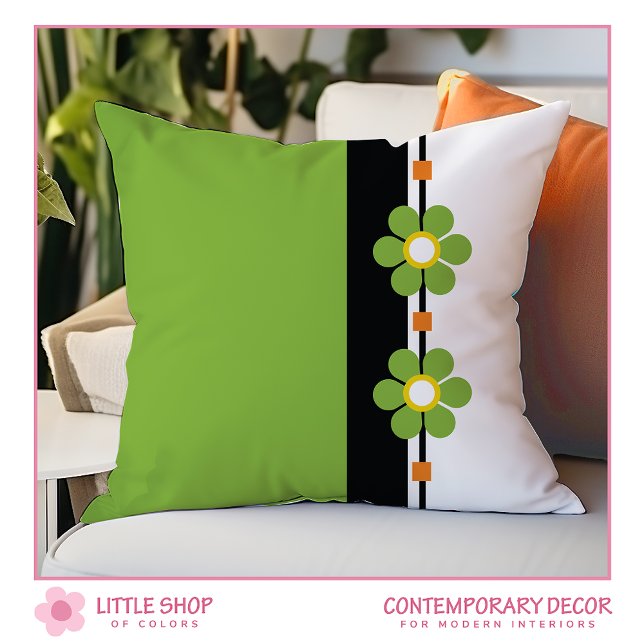 Groene Mid Century Modern Flower Power Kussen (Creator heeft geüpload)