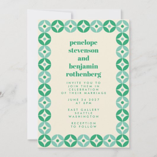 Groene Mid Mid Geometric Pattern Chic Wedding Kaart (Voorkant)