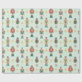 Groene Midcentury Retro Notenkraker Kerstmis Cadeaupapier (Vlak)