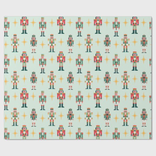 Groene Midcentury Retro Notenkraker Kerstmis Cadeaupapier (Vlak)