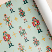 Groene Midcentury Retro Notenkraker Kerstmis Cadeaupapier