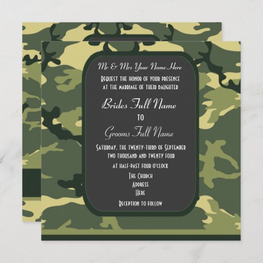 Groene militaire camouflage bruiloft kaart (Voorkant / Achterkant)