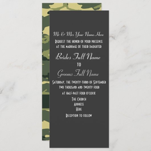 Groene militaire camouflage bruiloft kaart (Voorkant / Achterkant)