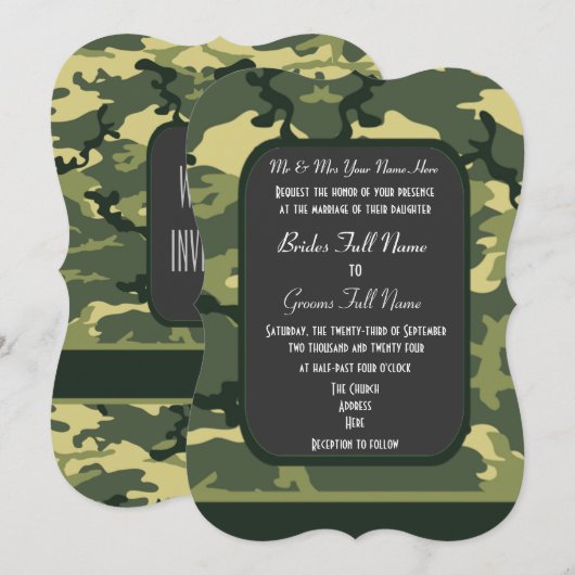Groene militaire camouflage bruiloft kaart (Voorkant / Achterkant)
