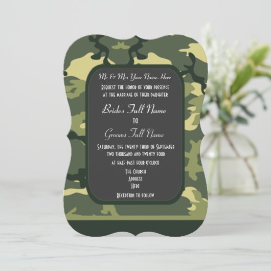 Groene militaire camouflage bruiloft kaart (Staand voorkant)