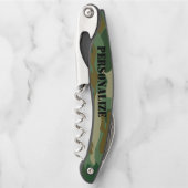 Groene militaire camouflage corkschroefopener kurkentrekker (Voorkant)