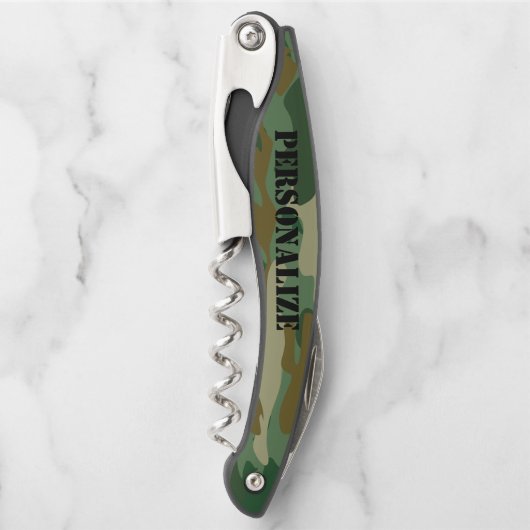 Groene militaire camouflage corkschroefopener kurkentrekker (Voorkant)