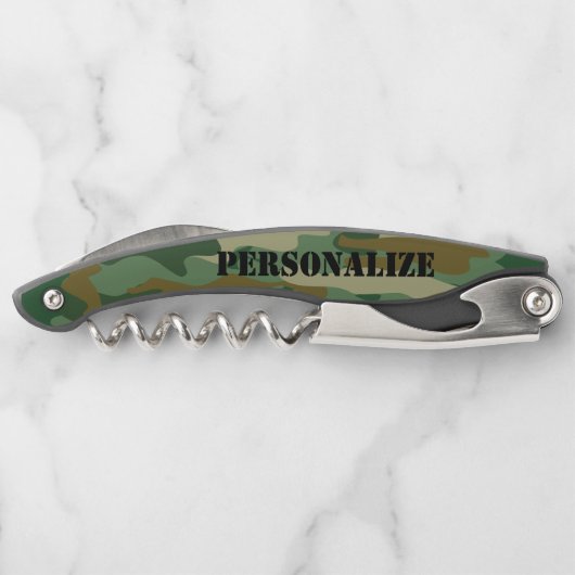 Groene militaire camouflage corkschroefopener kurkentrekker (Achterkant)