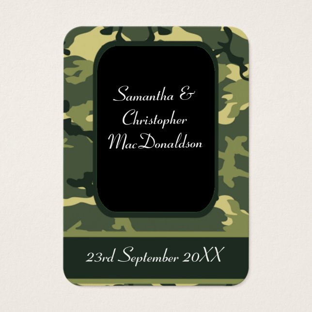 Groene militaire camouflage gunst dank u label visitekaartjes (Voorkant)