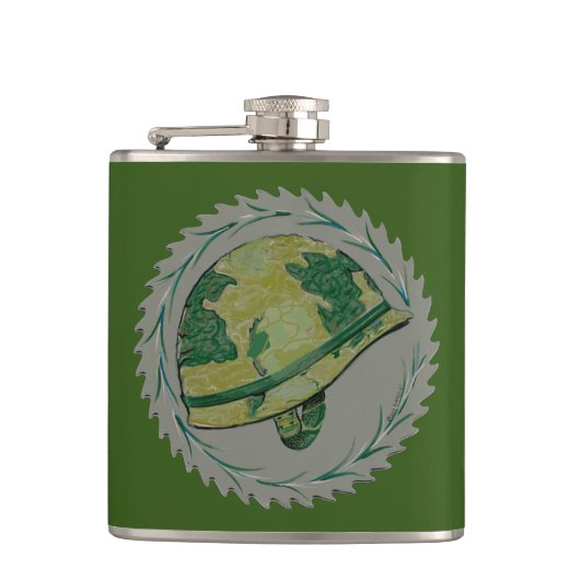 Groene militaire helm heupfles (Voorkant)