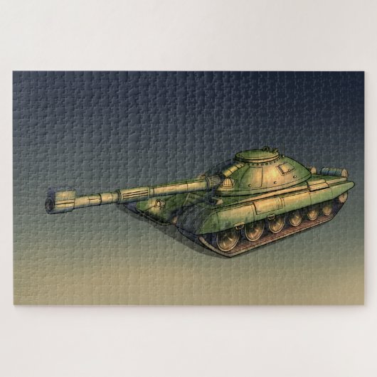 Groene militaire tank op het terrein legpuzzel (Horizontaal)