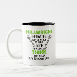 Groene Millwright denken dat ze mijn werk kunnen d Tweekleurige Koffiemok