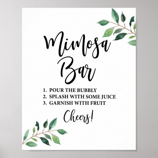 Groene Mimosa Bar Huwelijk of Feest Bord Poster (Voorkant)