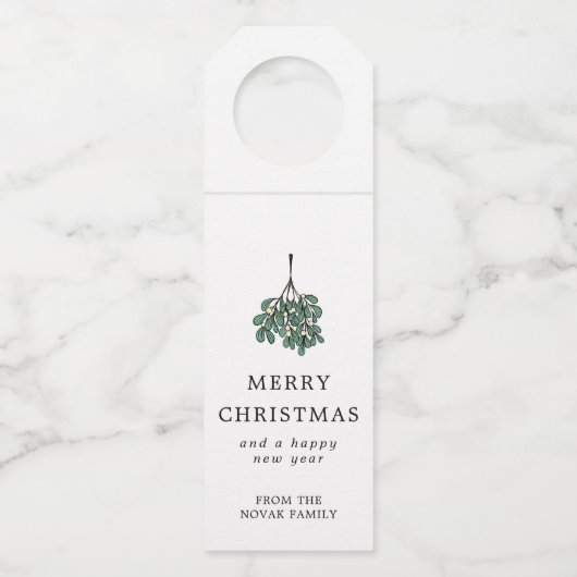 Groene minimalist Mistletoe Merry Kerstmis Flessenhanger (Voorkant)
